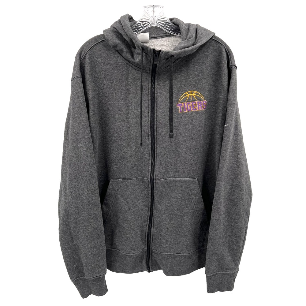 NIKE Men's Sz Large Gray LSU TIGERS Basketball Full-Zip Hooded Sweatshirt Hoodie